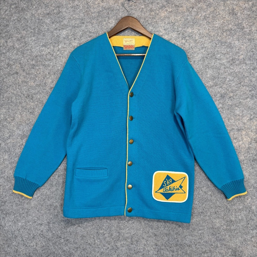 Vintage Grewe Varsity Letterman Cardigan Sweater Mens Medium 60s Wool USA Rare